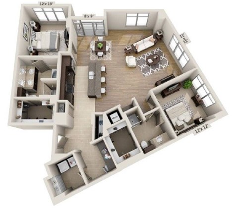 Floor plan for 2 beds, 2 baths, 1620 sqft